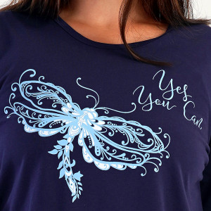 Pijamale Vienetta Marimi Mari din Bumbac 100% Model 'Yes You Can' Dark Blue