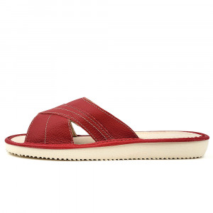 Papuci de Casa din Piele cu Talpa Groasa Culoare Rosu, Model 'Luxury Feet' Red