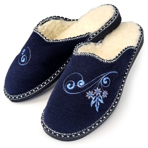 'Royal Blue Ruby' Sheepskin Fur-lined Cloth Slippers | Comfort and Refined Style