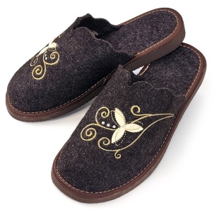 'Royal Petal' Brown Fabric Slippers | Floral Embroidery, Natural Comfort