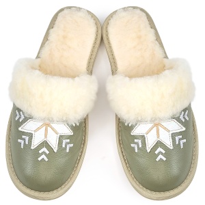 Sheepskin Fur Slippers 'Reverse Harmony' Green | Comfort and Warmth