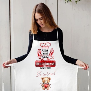Șorț de Bucătărie Personalizat Model 'Cea Mai Bună Bucătăreasă din Lume! - Te Iubesc!'