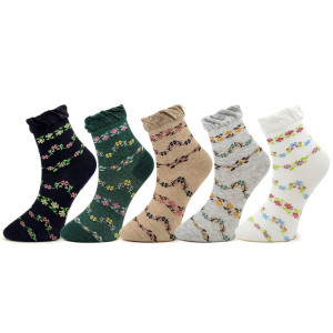 Sosete Dama Bumbac Set 5 Perechi Culori Diferite Model 'Blooming Flowers'