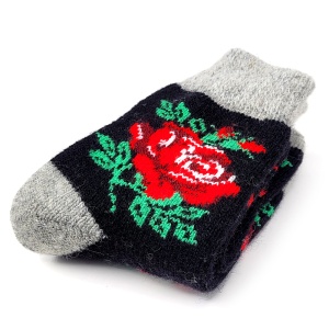 Sosete Groase din Lana Naturala de Oaie Model 'Rose Bloom' | Confort Maxim și Căldură