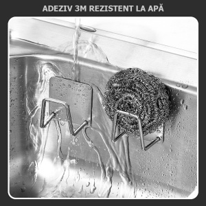 Suport Oțel Inoxidabil Tip Cârlig Organizator Bucatarie + Adeziv 3M | Organizare Fără Găuri
