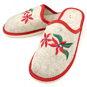 Papuci de Casa Universali din Postav Model 'Heritage Petals' Red Bosaco®