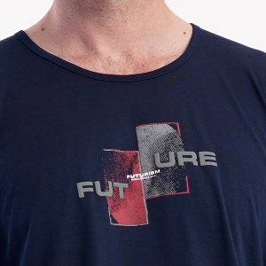 Pijamale Bărbați Confortabile Vienetta | MAN Model 'Future | World Wide' Blue-Prezentare pijama detaliu decolteu.