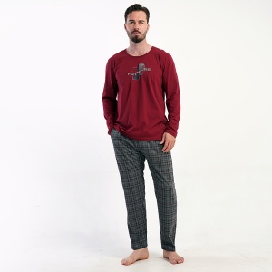Vienetta Comfortable Men's Pajamas | MAN Model 'Future - World Wide' Burgundy | Comfort and Inspiration