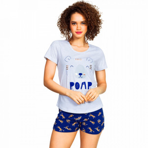 Pijamale Dama Vienetta, 'Roar' Culoare Gri/Albastru