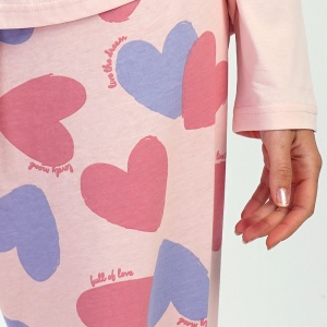 Pijamale Dama din Bumbac 100% Vienetta, Model 'Live the Dream' Pink. Prezentare pijama detaliu pantalon.