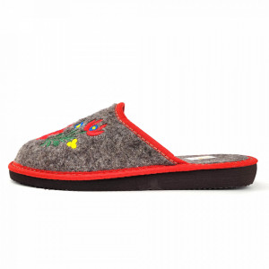 Papuci de Casa Dama din Postav, Model 'Mandale Florale' Culoare Gri Maroniu