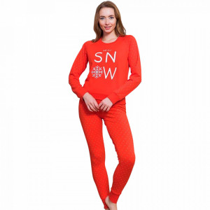 Women's Cotton Pajamas Padded Inside Vienetta Model 'Let it Snow' Red