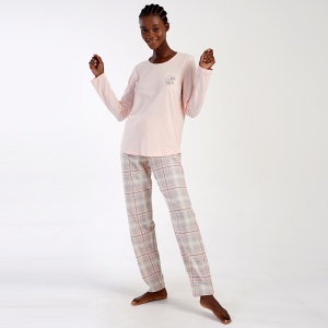 Women's Cotton Pajamas Vienetta Model 'Have a Super Day' Baby Pink | Comfort and Elegance