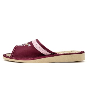 Papuci de Casă Damă Piele Naturală 'Mehar Burgundy' - Prezentare din lateral.