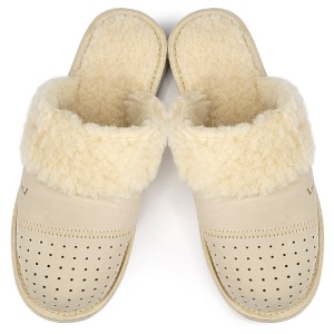 Women's Leather and Wool Slippers Model 'Elegance in Simplicity' Cream - Lim Art