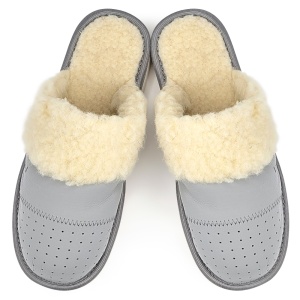Women's Leather and Wool Slippers Model 'Elegance in Simplicity' Gray - Lim Art