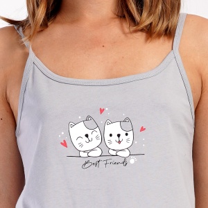 Pijama Damă cu Maieu Vienetta 'Best Friends' | Bumbac 100% - Prezentare pijama detaliu maiou.