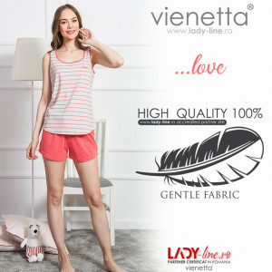 Pijamale Dama cu Bluza Tip Maieu Vienetta, Model 'Love' Melange