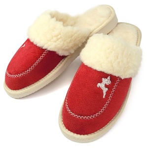 Women's Plush and Furry Slippers with Wool 'Winter Mood' Model Red | Comfort and Elegance