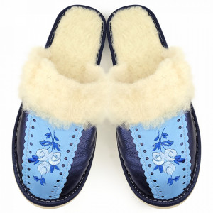 Women's Sheepskin Fur Slippers Model 'Root Traditions' Complete Blue