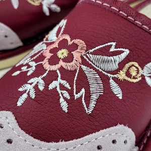 Papuci de Casa Dama Material Piele Culoare Visiniu, Model 'Summer London Brogue'