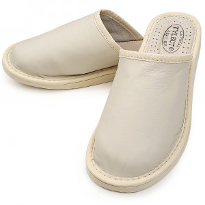 Papuci de Casa Dama Material Piele Culoare Crem, Model 'Select' Creamy