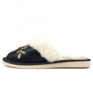 Papuci de Casa Dama Imblaniti cu Lana de Oaie Model 'FairyLand' Black
