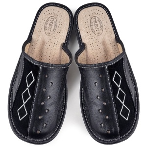 Black Leather Slippers Model 'Geometric Approach' Black | Comfort and Style, Modern Design