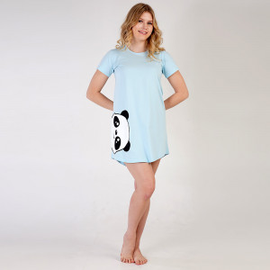 Camasa de Noapte din Bumbac Vienetta Culoare Albastru Model 'Cute Panda'