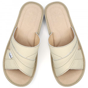 Papuci de Casa din Piele cu Talpa Groasa Culoare Rosu, Model 'Luxury Feet' Cream
