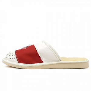 Papuci de Casa din Piele Imblaniti cu Lana Model 'Let it Snow' White