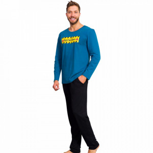 Men's 100% Cotton Pajamas Gazzaz by Vienetta 'Keep a Safe Distance' Blue