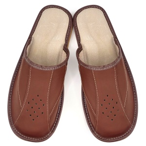 Men's Genuine Leather Slippers, 'Manhood' Brown Model | Premium Comfort and Modern Design