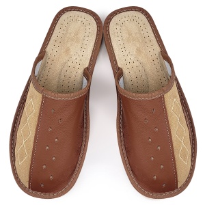 Men's Leather Slippers 'Geometric Approach' Classic Brown