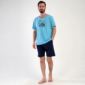 Men's Pajamas with Shorts Vienetta|MAN Model 'Off Road Motorcycle' Blue | Comfort and Adventure