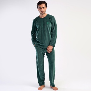 Men's Velour Pajamas Vienetta|MAN, Model 'Future Fusion' Silver Pine