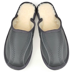 Papuci de Casă Bărbați din Piele Îmblăniți la Interior 'Leather Core' Gray | Confort și Design Elegant (Copy 1)