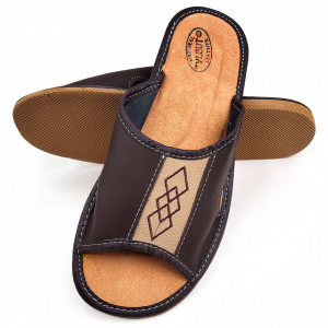 Papuci de Casa Barbati Sezon Vara Material Piele Culoare Maro Model 'Summer Approach'