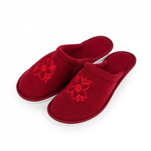 Papuci de Casa Dama din Bumbac Flausat Model 'Campanula Red' Culoare Visiniu