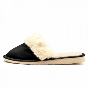 Papuci de Casa Dama Imblaniti cu Lana de Oaie Model 'Joy Season' Black