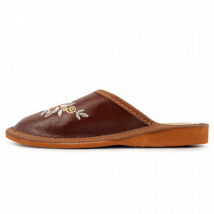 Papuci de Casa Dama, Material Piele, Culoare Maro, Model 'Brown Boost'