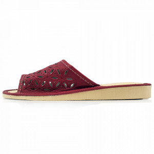 Papuci de Casa Dama, Material Piele, Culoare Visiniu, Model 'Elaborate Patrol' Burgundy