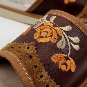 Papuci de Casa Dama Material Piele Model 'Mesopotamia' Brown