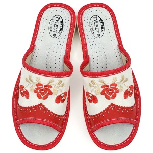 Papuci de Casa Dama Material Piele Model 'Mesopotamia' Red/White