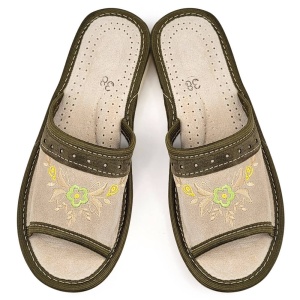 Papuci de Casă Damă Piele Naturală 'Mehar Soft Green' | Tradiție și Confort