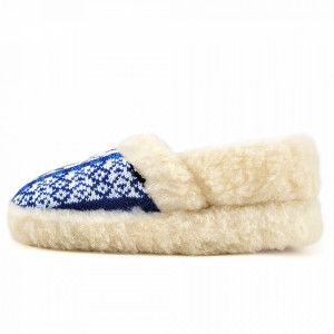 Papuci de Casa din Lana Naturala Culoare Alb/Albastru Model 'Muntenia' Complete