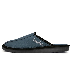 Papuci de Casa din Piele cu Talpa Groasa, Model 'Luxury Man' Classic Blue - Prezentare papuci vedere din lateral.
