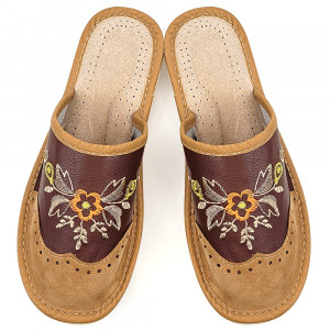 Papuci de Casa din Piele Culoare Maro, Model 'Summer London Brogue'