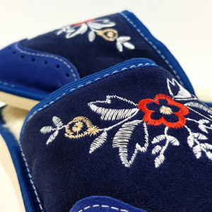 Papuci de Casa din Piele Intoarsa Imblaniti cu Lana Model 'London Brogue Inspire' Dark Blue