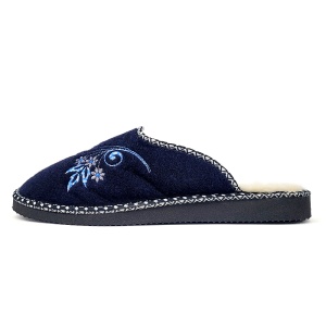 Papuci de Casa din Postav Imblaniti cu Lana de Oaie 'Royal Blue Ruby'. Prezentare papuci de casă din lateral.